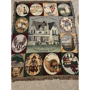 Seasons Come Seasons Go Throw Blanket Cotton Months Country Multicolor Cottage